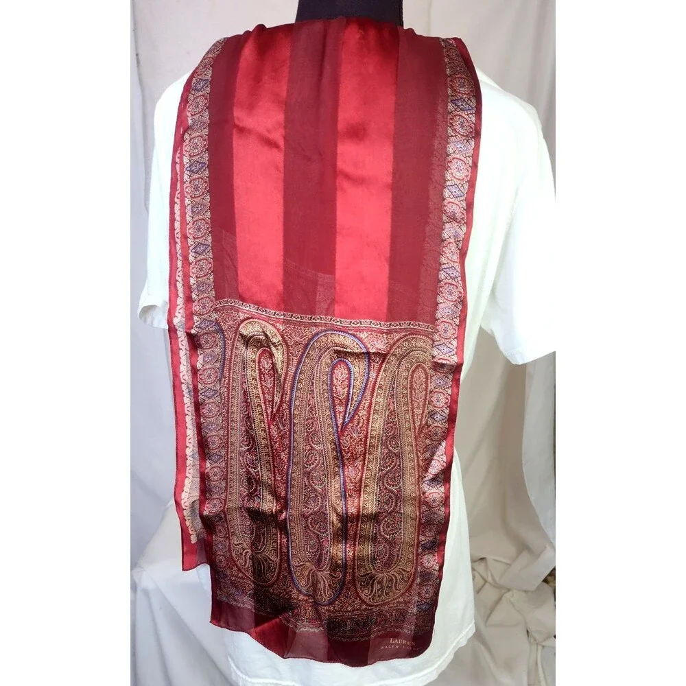 Lauren Ralph Lauren Vintage Silk Scarf Paisley Burgundy  Gold Classic  52
